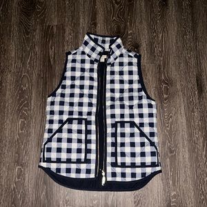 GUC J Crew Factory Blue/White Gingham Quilted Vest